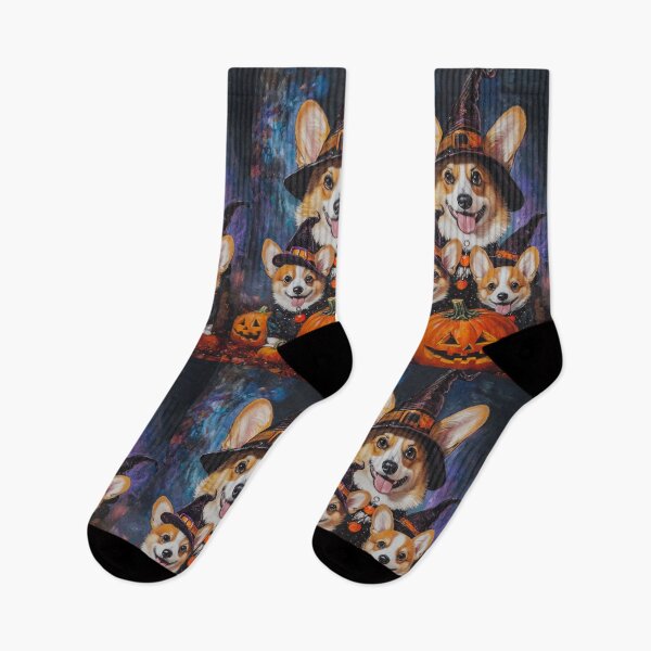 Item preview,  Halloween Corgi Mother & Puppies with Pumpkins – Witch Dog Family Art designed and sold by elisarasada.