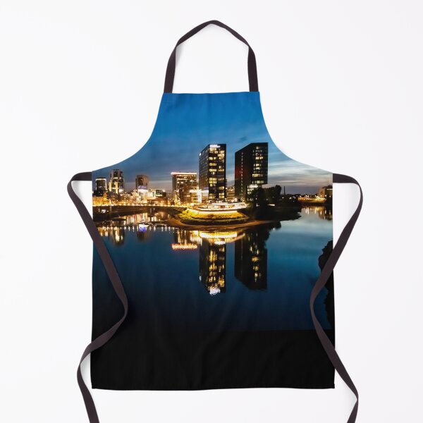 Item preview, Düsseldorf Media Harbour at night with illuminated modern architecture and reflection of the city lights designed and sold by Your Happy Life.