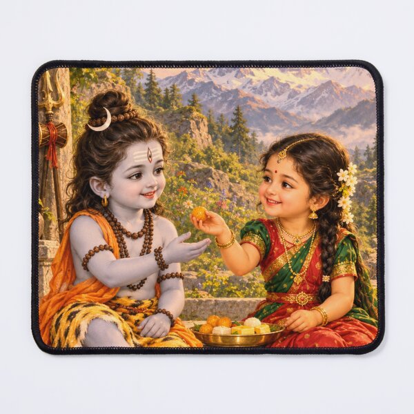 Aperçu de l'œuvre Bala Shiva et Bala Parvati partagent des sucreries au mont Kailash créée et vendue par Homyar.