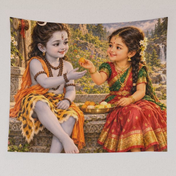 Item preview, Bala Shiva y Bala Parvati compartiendo dulces en el Monte Kailash. designed and sold by Homyar.