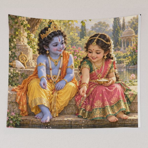 Aperçu de l'œuvre Bala Vishnu et Bala Lakshmi nourrissent les poissons dans un étang de lotus créée et vendue par Homyar.