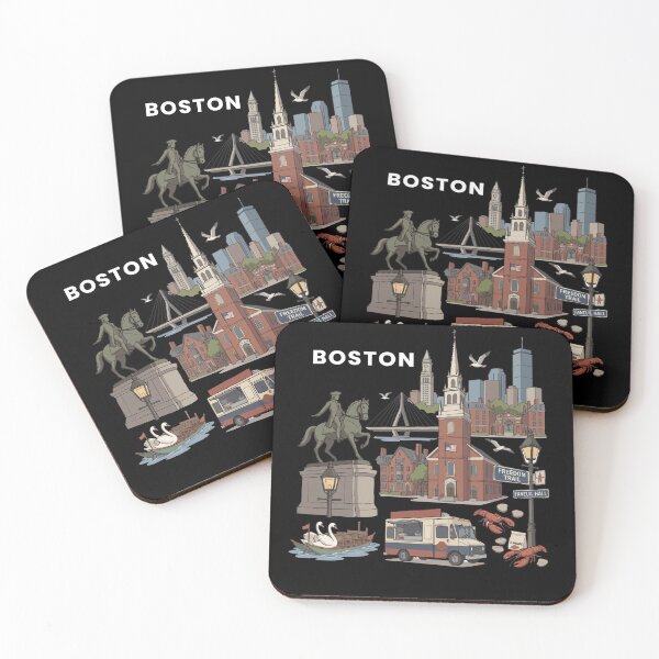 Aperçu de l'œuvre Souvenirs de Boston, Massachusetts, Skyline et Boston historique créée et vendue par DSWShirts.