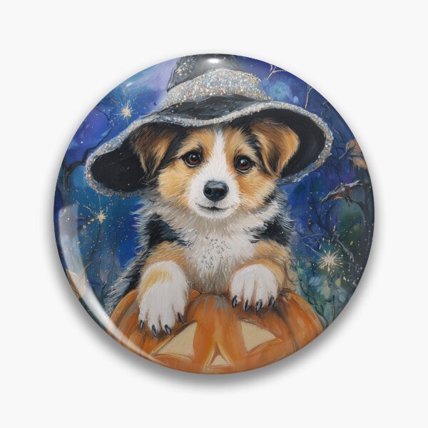 Item preview,  Halloween Corgi Puppy with Pumpkin – Witch Hat Corgi Spooky Wall Art designed and sold by elisarasada.