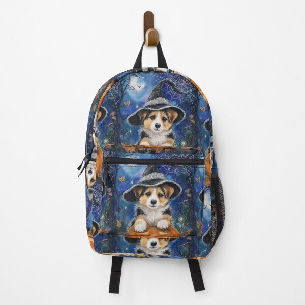 Item preview, Halloween Corgi Puppy with Pumpkin – Witch Hat Corgi Spooky Wall Art designed and sold by elisarasada.