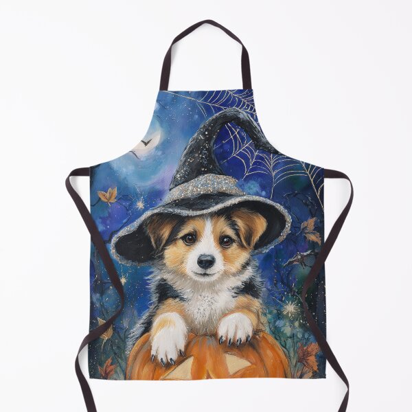 Aperçu de l'œuvre Chiot Corgi d'Halloween avec citrouille – Corgi chapeau de sorcière - Décoration murale effrayante créée et vendue par elisarasada.