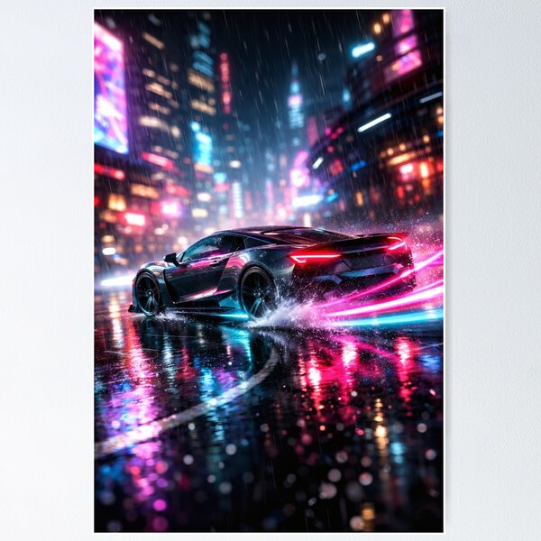 Item preview, Neon Cherry Blossom Night City | Speeding Tokyo Street Illustration | Futuristic Japanese Cyberpunk Aesthetic & Wall Art designed and sold by PaintedPixels01.