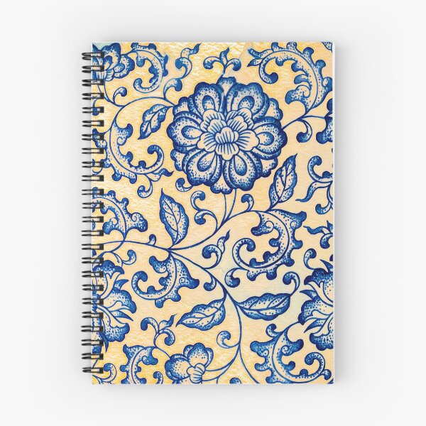 Item preview, Cobalt Blue Peony Porcelain Pattern on Yellow designed and sold by Fani*.