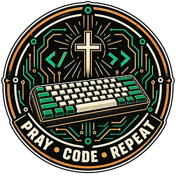 Artwork thumbnail, Pray Code Repeat – Christian Programmer Badge by Intensegd