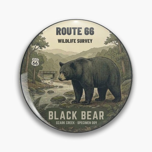 Item preview, Black Bear Route 66 Wildlife Badge Ozarks Vintage Art designed and sold by CalmCapy Co.