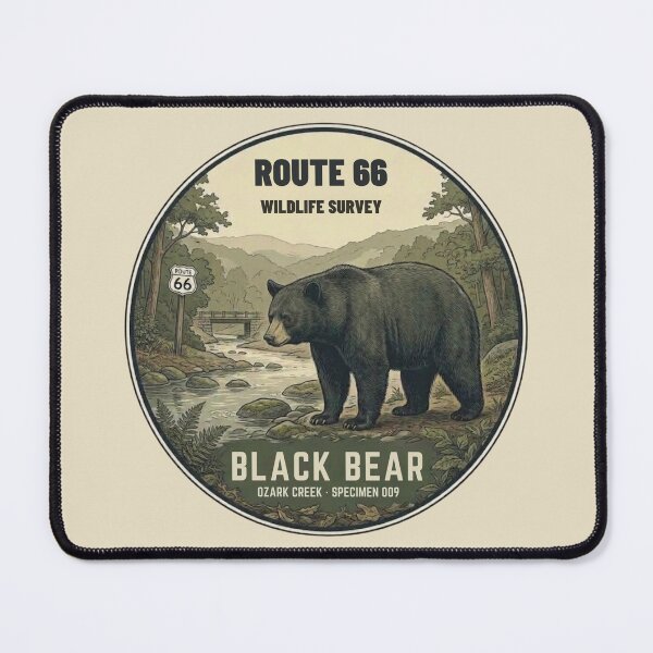 Item preview, Black Bear Route 66 Wildlife Badge Ozarks Vintage Art designed and sold by CalmCapy Co.