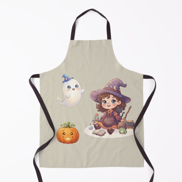 Item preview, Cute Halloween Witch Girl with Ghost Pumpkin and Black Cat – Kawaii Spooky Halloween Magic designed and sold by BreezifyDesignStudio.