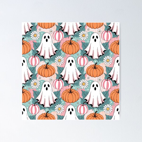 Item preview, Cute Ghost Pumpkin Halloween Seamless Pattern designed and sold by Camel & Quirk.