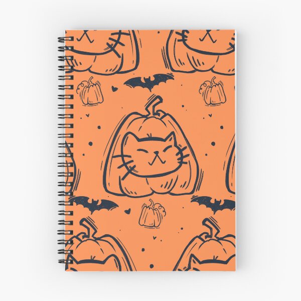 Item preview, Purrfect Pumpkins: Cat & Bat Hand-Drawn Halloween Pattern designed and sold by LeelaLab.