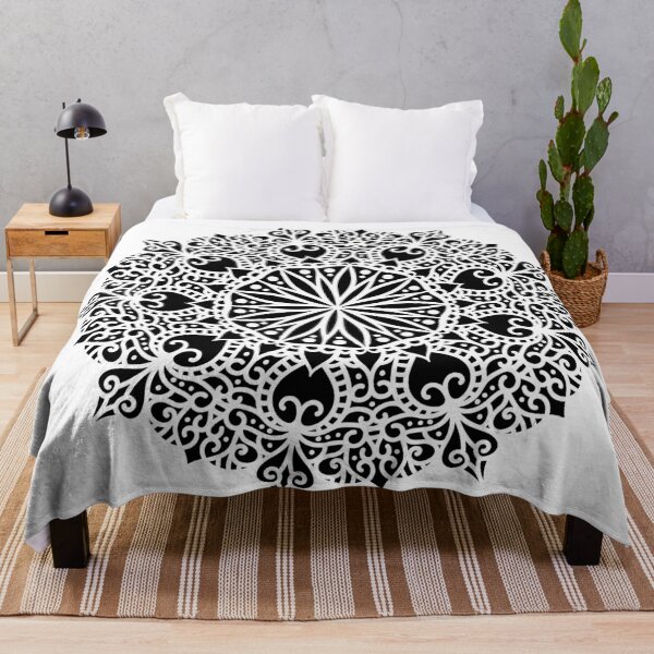 Item preview, Black Ornamental Mandala with Curling Leaves designed and sold by radhakidesign.