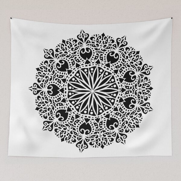 Item preview, Black Ornamental Mandala with Curling Leaves designed and sold by radhakidesign.