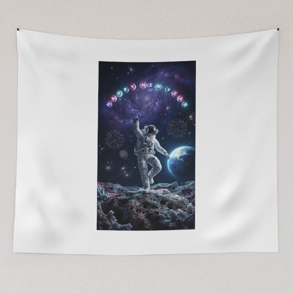 Item preview, Happy New Year Cosmic Starlight Astronaut Surreal Art Poster designed and sold by Rain-Road.
