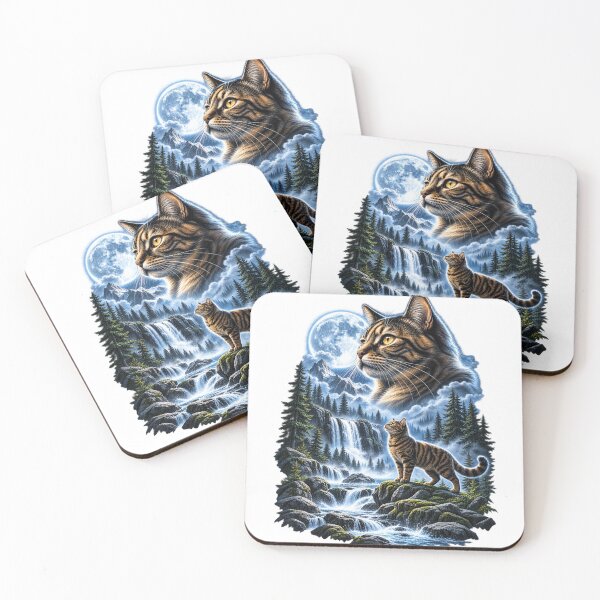Item preview, Tabby Cat Mountain Waterfall Full Moon Landscape designed and sold by bootycatclube.