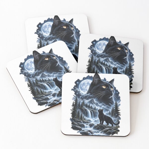 Item preview, Black Cat Mountain Waterfall Full Moon Night designed and sold by bootycatclube.