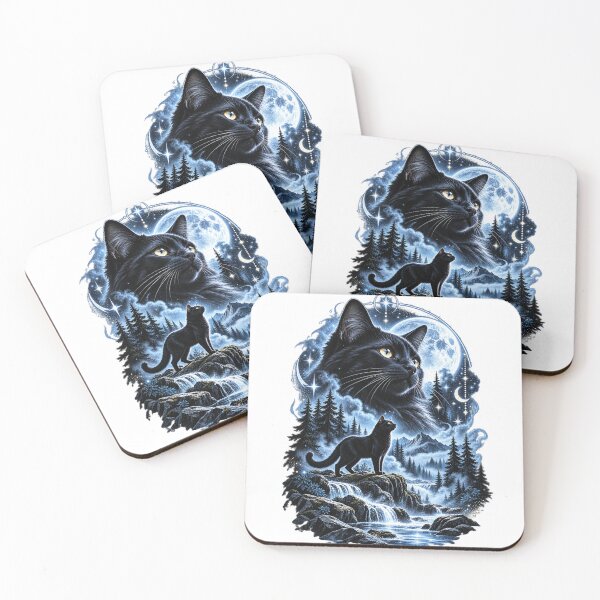 Item preview, Black Cat Mountain Waterfall Celestial Moon Stars designed and sold by bootycatclube.