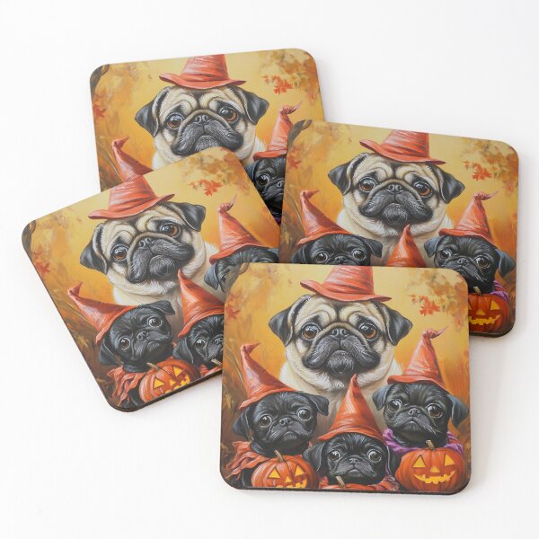 Item preview,  Halloween Pug Mother & Puppies with Pumpkins – Witch Dog Family Art designed and sold by elisarasada.