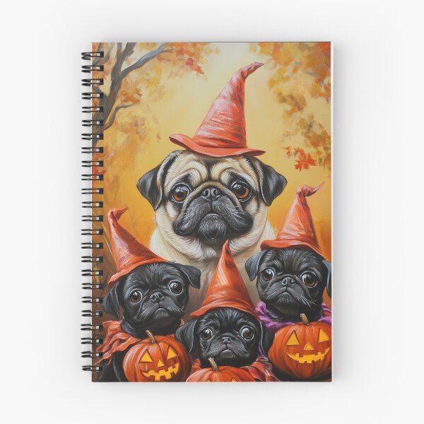 Item preview,  Halloween Pug Mother & Puppies with Pumpkins – Witch Dog Family Art designed and sold by elisarasada.