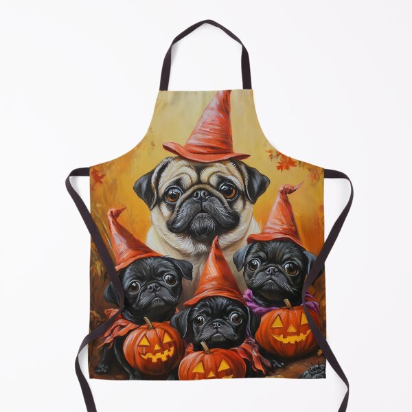 Artikelvorschau, Halloween-Mopsmutter mit Welpen und Kürbissen – Hexenhund-Familienkunst entworfen und verkauft von elisarasada.