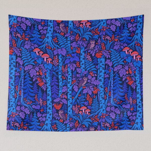 Item preview, Electric Blue Enchanted Forest with Owls – Neon Woodland Pattern designed and sold by Bodique.