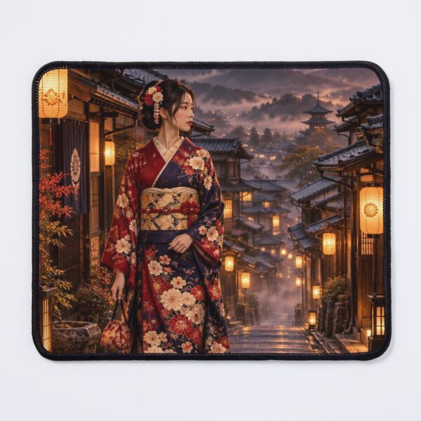 Item preview, Japanese Woman in Kimono Standing in Historic Town at Sunset designed and sold by vekotpu.