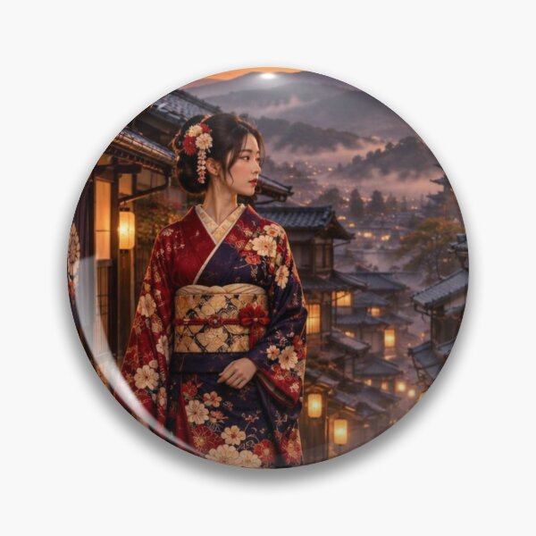 Item preview, Japanese Woman in Kimono Standing in Historic Town at Sunset designed and sold by vekotpu.