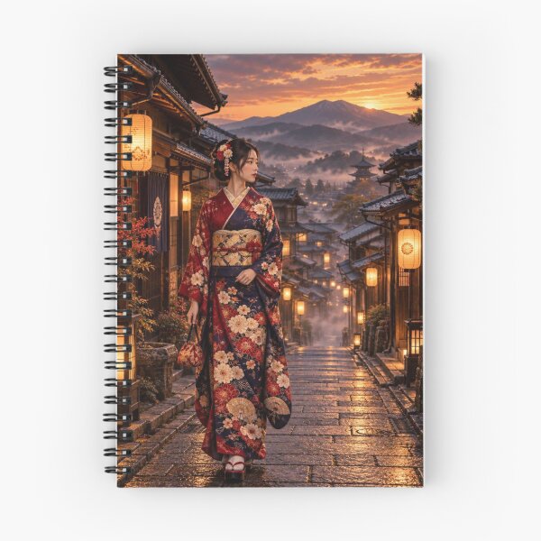 Item preview, Japanese Woman in Kimono Standing in Historic Town at Sunset designed and sold by vekotpu.
