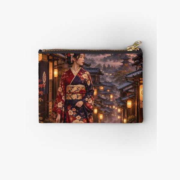 Item preview, Japanese Woman in Kimono Standing in Historic Town at Sunset designed and sold by vekotpu.