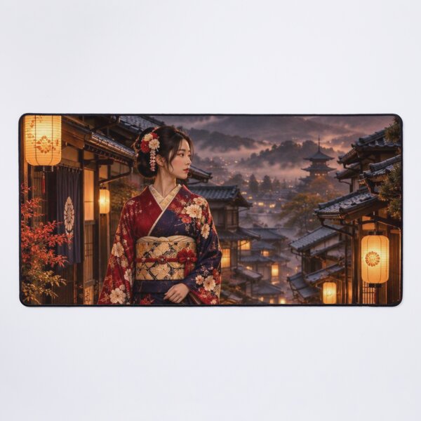 Item preview, Japanese Woman in Kimono Standing in Historic Town at Sunset designed and sold by vekotpu.