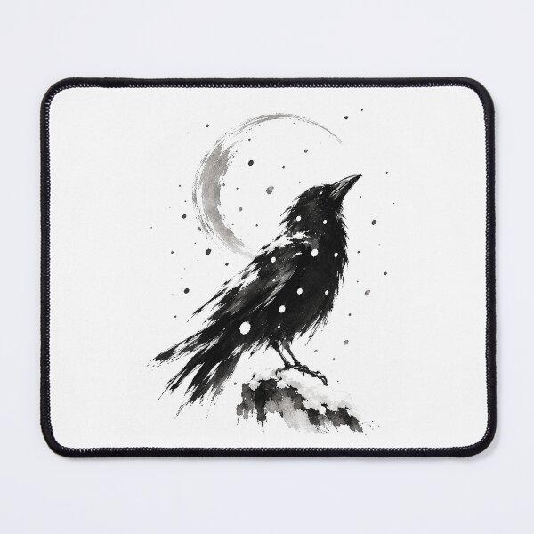 Item preview, Korean Crow in Snow – Traditional Ink Wash Painting with Moon designed and sold by Windy-market.