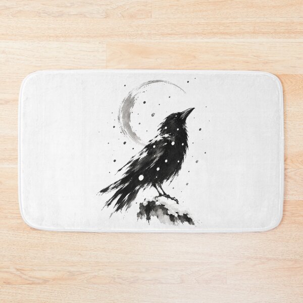 Item preview, Korean Crow in Snow – Traditional Ink Wash Painting with Moon designed and sold by Windy-market.