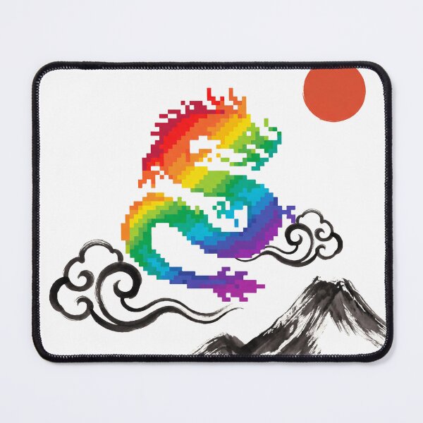 Item preview, Rainbow Pixel Dragon Sumi-E Ink Painting, Colorful Dragon Over Ink Mountains designed and sold by Sumi-Pixel.