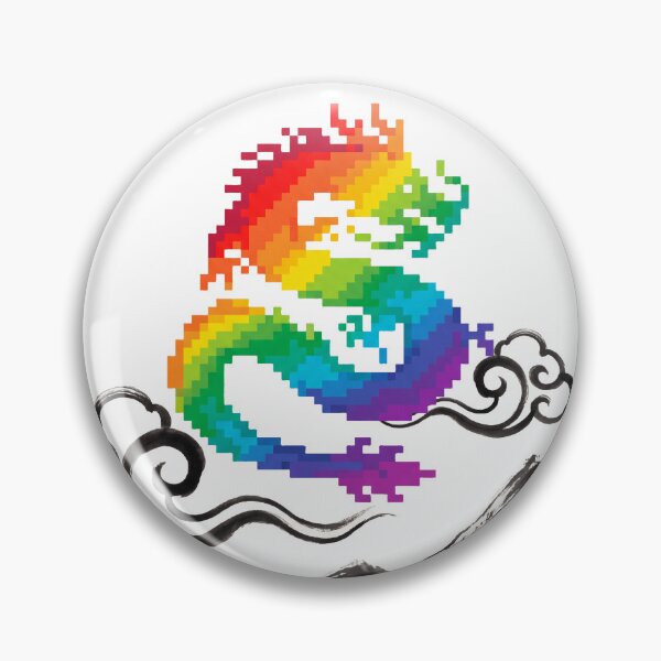 Item preview, Rainbow Pixel Dragon Sumi-E Ink Painting, Colorful Dragon Over Ink Mountains designed and sold by Sumi-Pixel.