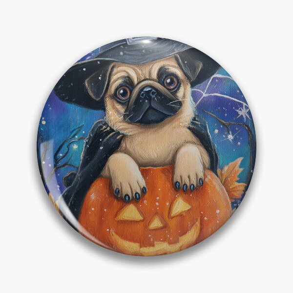 Item preview,  Halloween Pug Puppy with Pumpkin – Golden Beige Witch Hat Dog Art designed and sold by elisarasada.