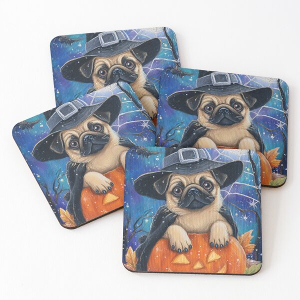 Item preview,  Halloween Pug Puppy with Pumpkin – Golden Beige Witch Hat Dog Art designed and sold by elisarasada.