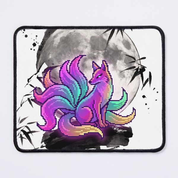 Item preview,  Nine-Tailed Fox Pixel Art Sumi-E Moon, Kitsune Yokai Ink Painting designed and sold by Sumi-Pixel.