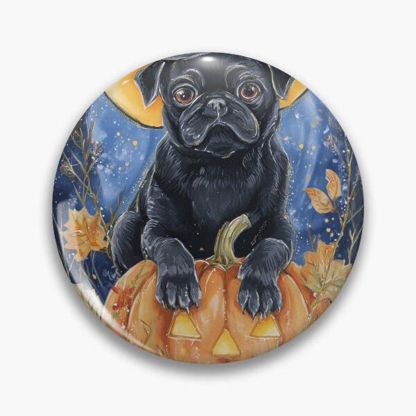 Item preview,  Halloween Black Pug Puppy with Pumpkin – Witch Hat Pug Wall Art designed and sold by elisarasada.