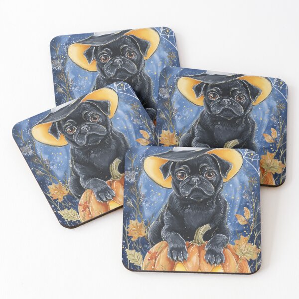 Item preview,  Halloween Black Pug Puppy with Pumpkin – Witch Hat Pug Wall Art designed and sold by elisarasada.