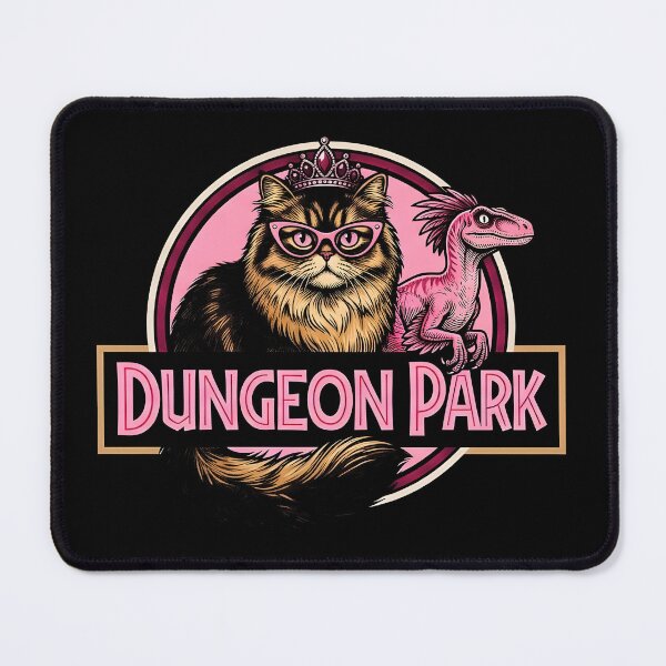 Item preview, Dungeon Park | Funny Cat and Dinosaur Parody Graphic T-Shirt designed and sold by MikeMoreArt.