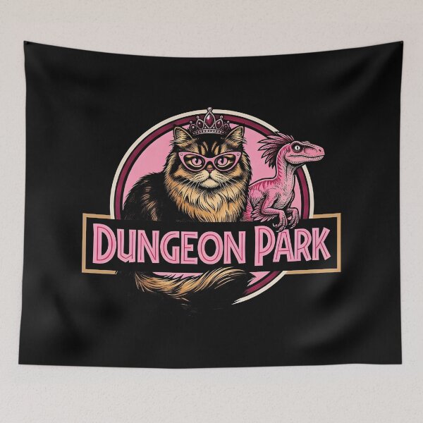Item preview, Dungeon Park | Funny Cat and Dinosaur Parody Graphic T-Shirt designed and sold by MikeMoreArt.