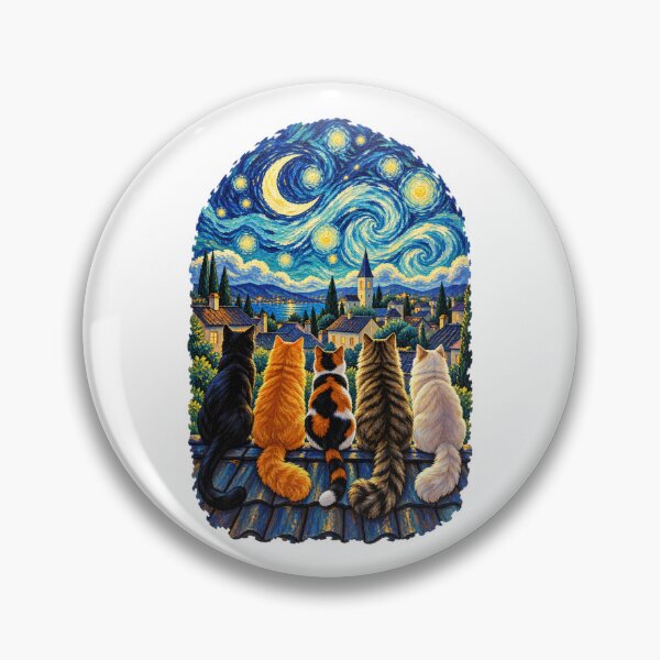 Item preview, Cats Watching Starry Night Van Gogh Style Village designed and sold by bootycatclube.