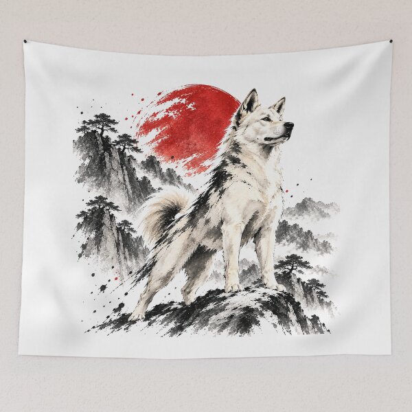 Item preview, Korean Jindo Dog – Traditional Korean Ink Wash Mountain Art designed and sold by Windy-market.