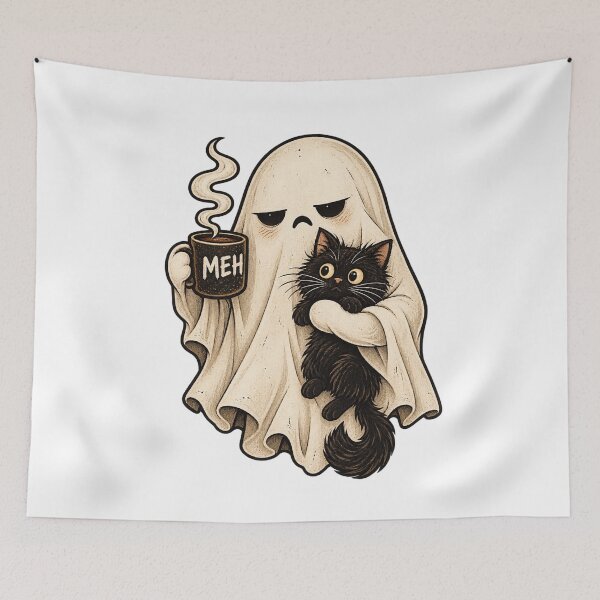 Item preview, Ghost Holding Black Cat MEH Coffee Mug designed and sold by bootycatclube.
