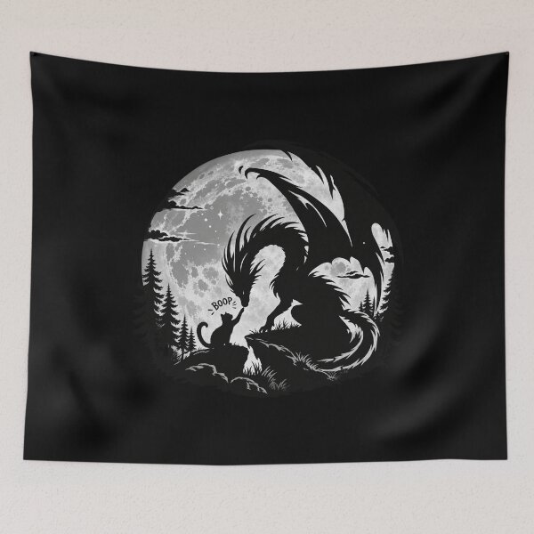 Item preview, Cat Booping Dragon Silhouette Moonlit Friendship designed and sold by bootycatclube.