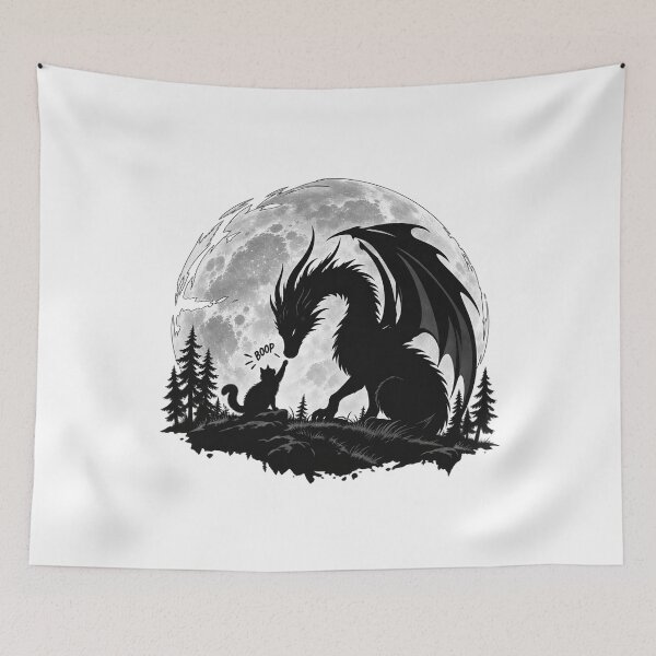 Item preview, Cat Booping Dragon Silhouette Full Moon Night designed and sold by bootycatclube.