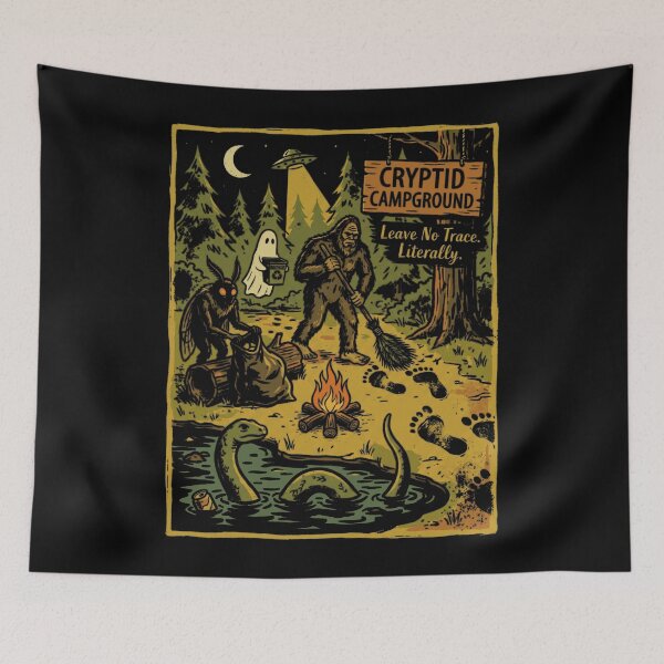Item preview, Cryptid Campground Leave No Trace. Literally. Bigfoot Nessie Camping Paranormal designed and sold by FolkGraphics.