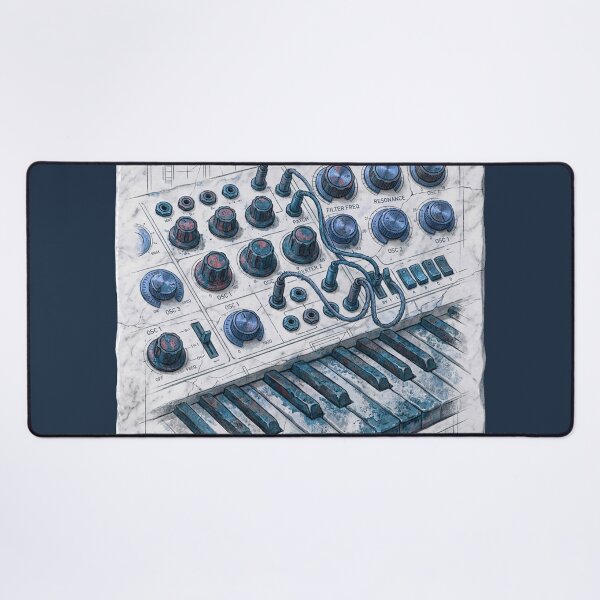Item preview, Analog Synthesizer: Frozen Frequencies - Marble Blueprint Art  designed and sold by codex antique.